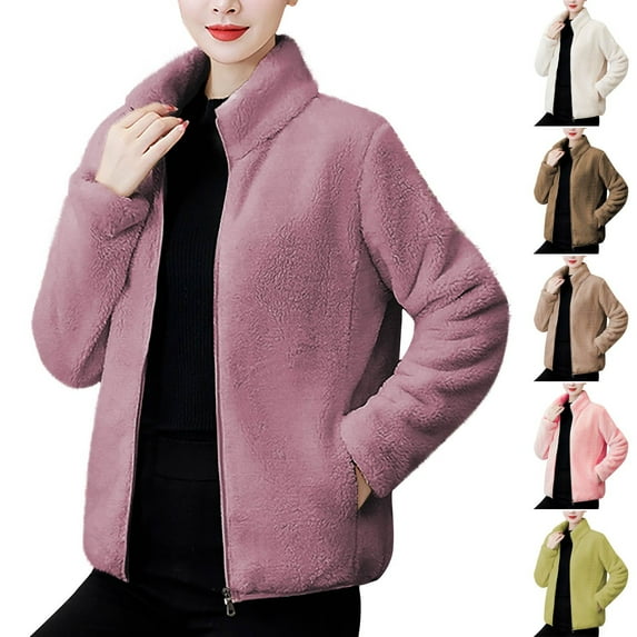 Winter Warm Fleece Jackets for Womens Fashion Plus Size Solid Color Long Sleeve Jacket