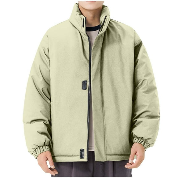 Clearance Under 10$!Winter Warm Jackets for Mens Fashion Plus Size Solid Color Zipper Pocket Stand Up Collar Long Sleeved Hooded Casual Jacket
