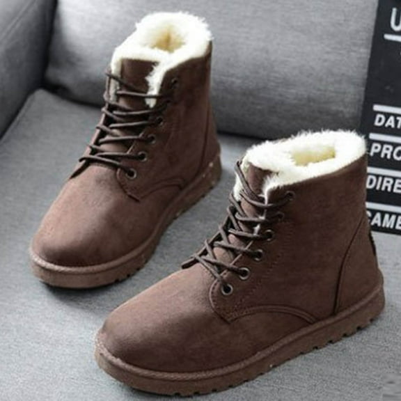 Clearance Under 10$!Winter Warm Snow Boots for Women Plus Size Casual Flat Comfort Sneakers Female Lace-up Solid Color Cotton Shoes Warm Snow