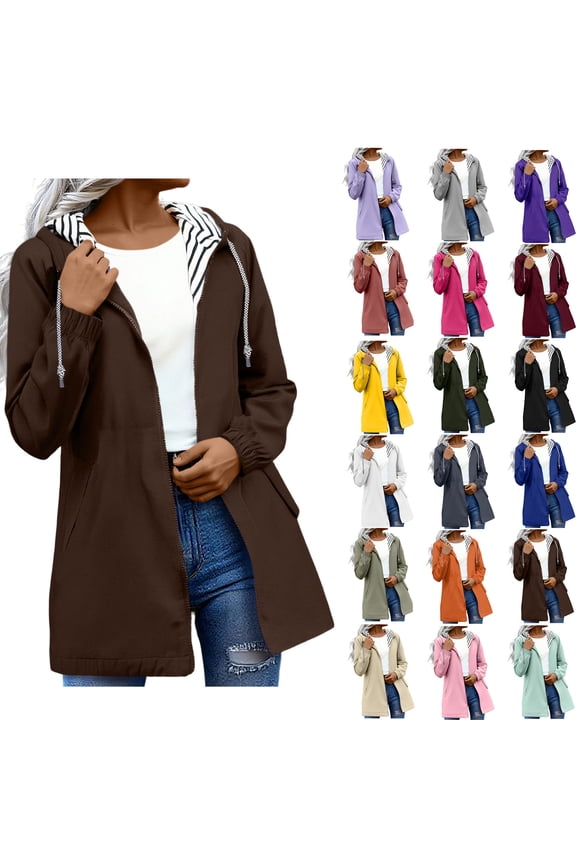 Winter Windproof Rain Caots for Womens Warm Solid Color Rain Jacket Outdoor Hooded Windproof Loose With Pocket Coat