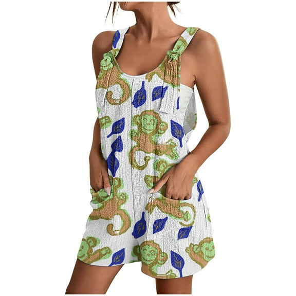 Clearance Under 10$! Women's Summer Comfortable Casual Suspender Printing Shorts Pocket Jumpsuit Shorts with Pockets 2025 Clothes