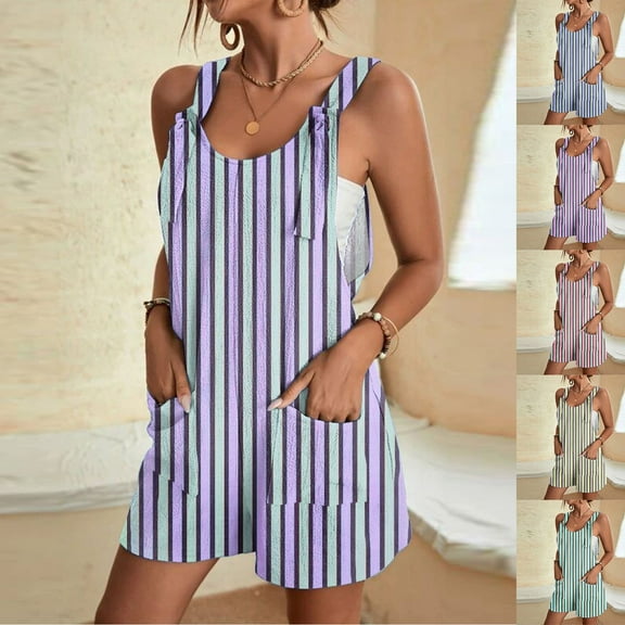 Clearance Under 10$! Women's Summer Comfortable Casual Suspender Printing Shorts Pocket Jumpsuit Shorts with Pockets 2025 Clothes