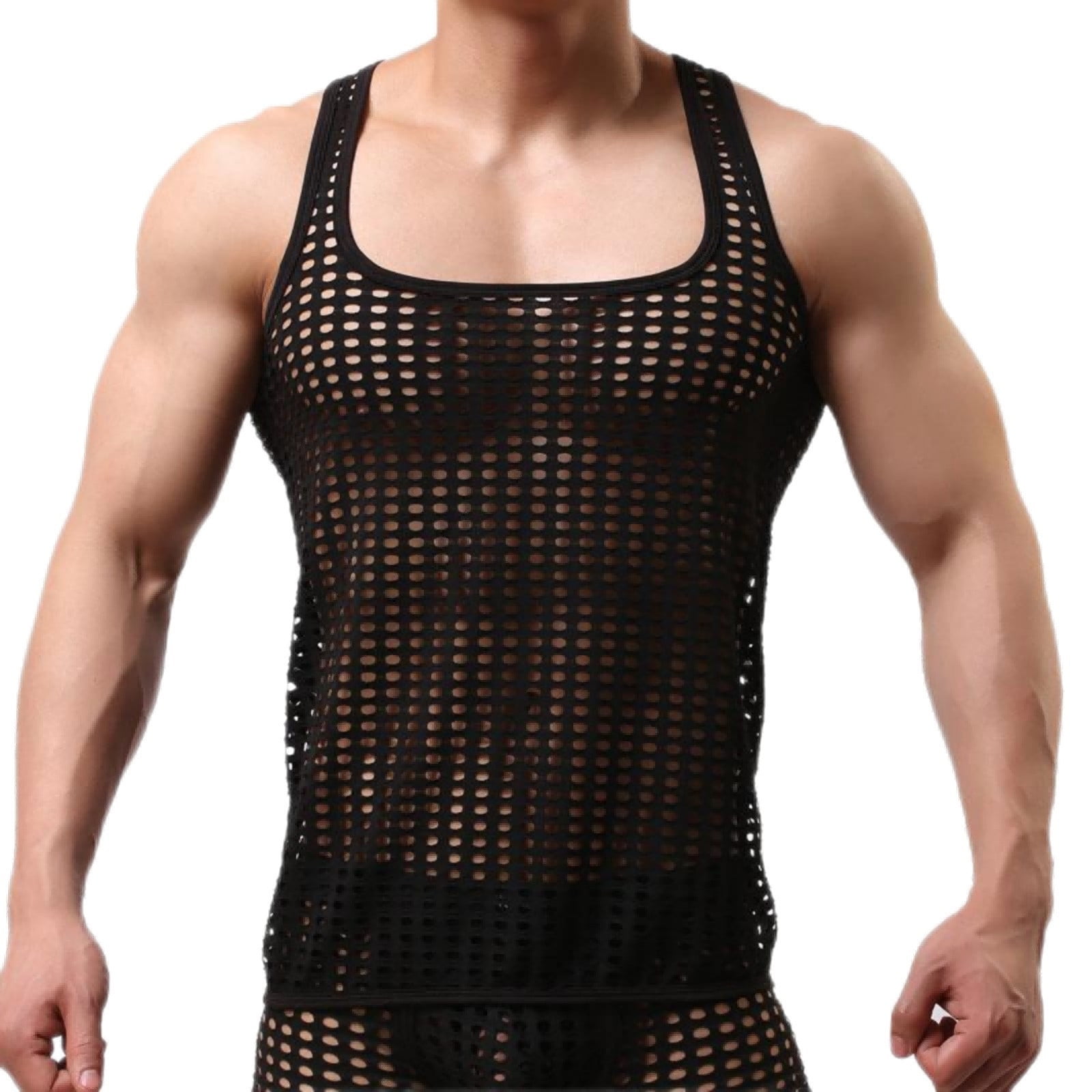 CenturyX Mens Sexy Mesh See-Through Shirts Sleeveless