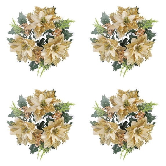 Clearance Under $11 Gold Christmas Candle Holder Rings – Set of 4 Festive Holly Wreaths for Candles and Elegant Holiday Tables