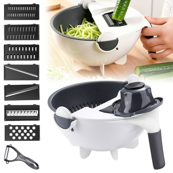 Clearance Under $12 9-In-1 Vegetable Chopper 9-In-1 Vegetable Chopper Plastic For Salad Bar Prep Veggie Stick Julienne White (1Pc)
