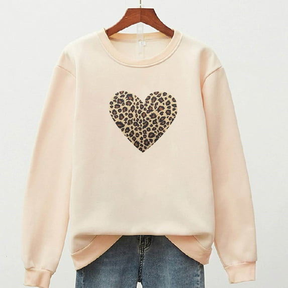 Under $15 POROPL Womens Sweat Shirts with No Hood Long Sleeve Crew Neck Sweatshirt Printed Pullover Tops Beige L