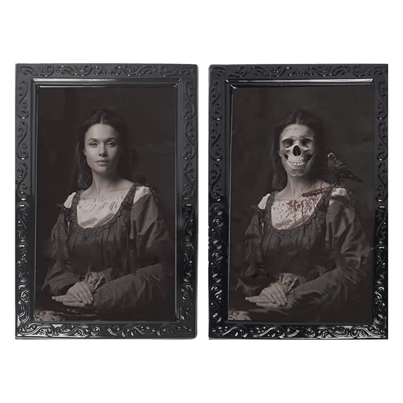 Clearance Under $2.1! 1PC 3D Moving Halloween Picture Frame, Lenticular Changing Wall Decor for Haunted House, Plastic, (15.5x10in, AM)