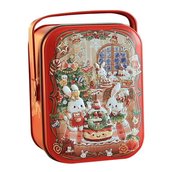 Clearance Under $2.14! 1Pc Tin Storage Box with Handle and Rabbit Pattern (D, Cute)