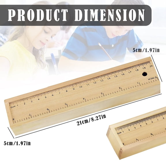 Clearance Under $2.19! 1PC 2-in-1 Wooden Pencil Box with Ruler, Compact Storage Case for Stationery, Wood, for Desk & Travel, (One Size, Beige)