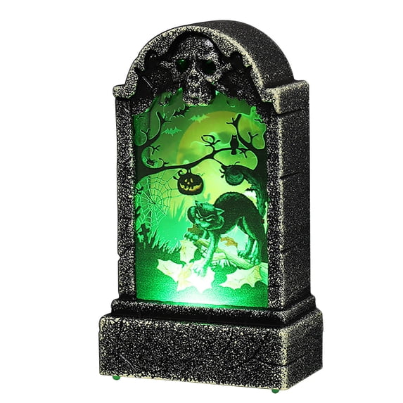 Clearance Under $2.29! 1 Pack Mini LED Glowing Tombstone Lamp, Halloween Black Cat Cemetery Decor, for Party Haunted House