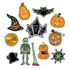 Clearance Under $2.4! 12PCS Luminous Halloween Appliques, Embroidered Iron-On Patches for Clothes & Backpacks, Cloth, (One Size, Orange)