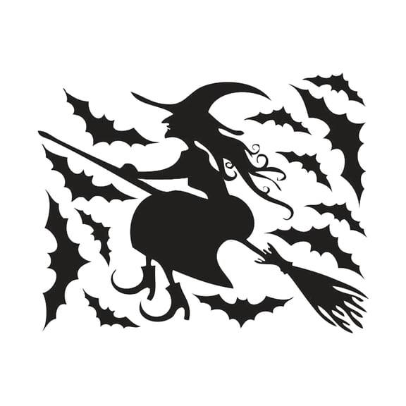 Clearance Under $2.56! 1PC Halloween Witch Decal, Wall Sticker for Party Scene Layout, PVC, (One Size, B)