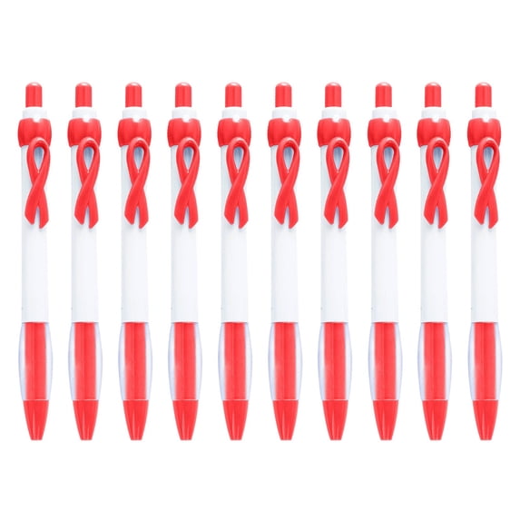 Clearance Under $2.84! 10PCS Ribbon Awareness Pens, Retractable Gel Roller Pens with Pink Ribbon Design, Plastic, for Gifting & Events, (13cm, Red)
