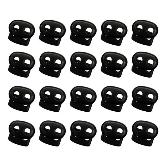 Clearance Under $2.84! 50PACK Spring Cord Fasteners, Double Hole Toggle Locks for Drawstrings & Bags, Plastic, for Camping & DIY, (22x22x6mm, Black)
