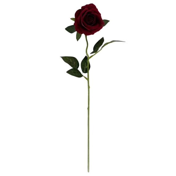Clearance Under $2 Burgundy Velvet Artificial Rose Bouquet, Faux Long-Stem Flower for Wedding Centerpiece and Valentine's Day Decor