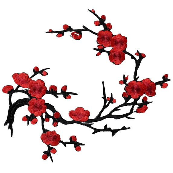 Clearance Under $2 Embroidered Cherry Blossom Patch, Iron-On or Sew-On Applique for Backpack Jacket Jeans Bag Dress DIY Decoration Red 1PC