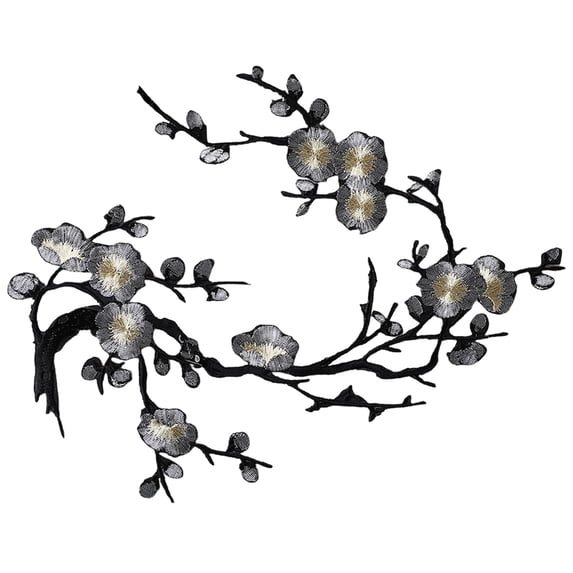 Clearance Under $2 Embroidered Cherry Blossom Patch, Iron-On or Sew-On Applique for Backpack Jacket Jeans Bag Dress DIY Decoration Silver 1PC