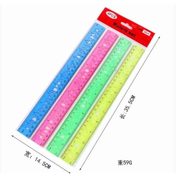 Clearance Under $2, Plastic Colorful Ruler Set 12 Inch Metric Rulers Inches and Centimeters #AP (4Pcs)