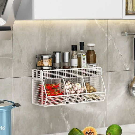 Clearance Under $20 Wall Mounted Kitchen Shelves Small Item Organizer Wire Mesh Storage Basket Rack Easy Installation Large Capacity Clutter