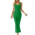 thumbnail image 1 of qolati Summer Dresses for Women 2024 Sleeveless Bodycon Long Maxi Dress Square Neck Ribbed Knitted Tank Sweater Dress, 1 of 5