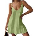 thumbnail image 1 of qolati Summer Dresses for Women Boho Solid Color V Neck Spaghetti Strap Mini Dress Casual Loose Ruffle Hem Flowy Beach Dress, 1 of 5