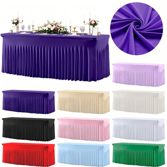 Clearance Under $24.99Stretchable Tablecloth with Skirt for 4/6 Ft Rectangular Tables Wrinkle Resistant for Weddings and Parties