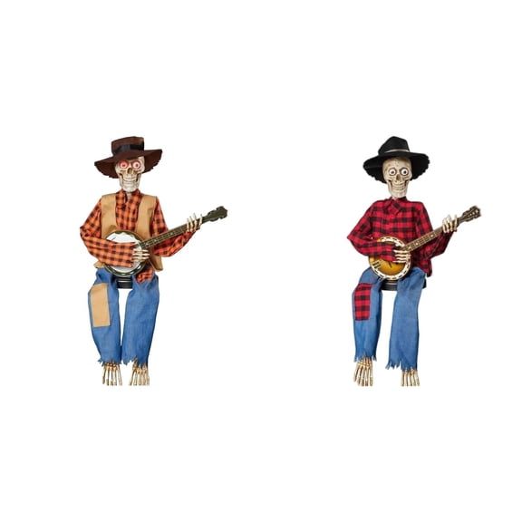 Clearance Under $25 Halloween Animated Skeleton Figurine, Banjo Playing Skeleton Animatronic, Funny Musical Decor for House - Non-Lighted Style