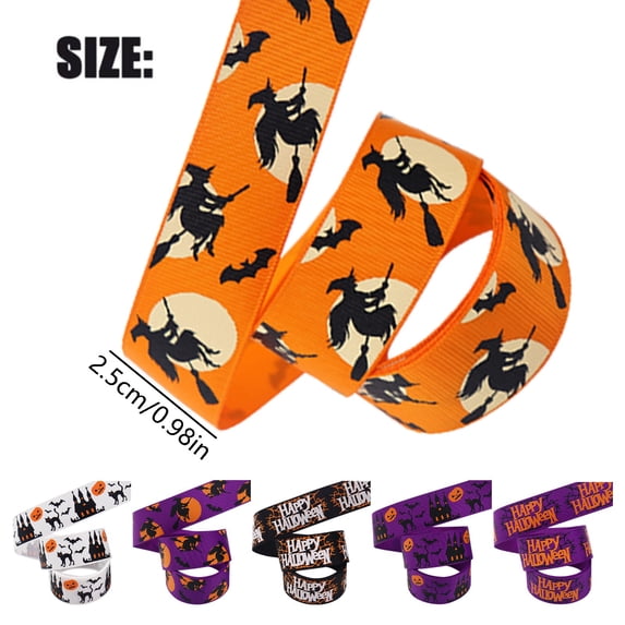 Clearance Under $3.06! 1ROLL 10Yd Halloween Craft Ribbon, Satin Pumpkin Print for Wreath & DIY, Cloth, (One Size, E)