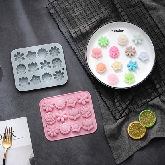 Clearance Under $3.19 Food Grade Pink 12-Cavity Flower Silicone Mold, Multi-Shape Pastry Mold for Chocolate and Cake Making