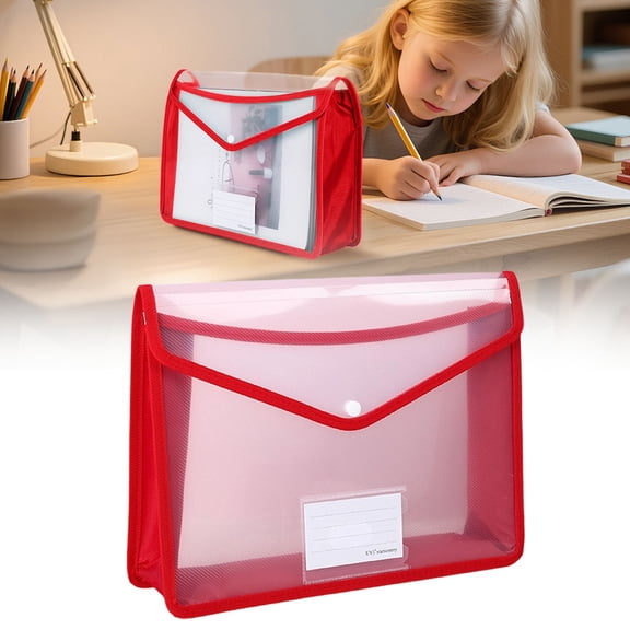 Clearance Under $3! 1pc Dimensional Transparent Buckle File Bag A4 Red Plastic File Folders Zipper Document Bags
