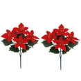 thumbnail image 1 of Clearance Under $3 2 Pack Velvet Red Poinsettia Christmas Flower Bush 5-Head Artificial Stem for Wreath Tree Decor, 1 of 5