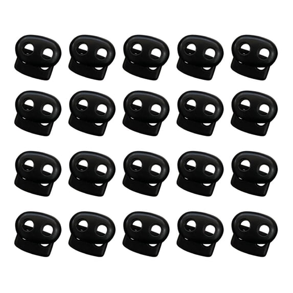 Clearance Under $3.84! 100PACK Spring Cord Fasteners, Double Hole Toggle Locks for Drawstrings & Bags, Plastic, for Camping & DIY, (22x22x6mm, Black)
