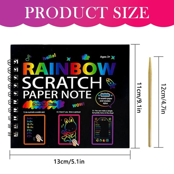 Clearance Under $3.89! 1PC Rainbow Scratch Paper Art Set, 26x19cm Drawing Notebook for Creative Crafts, for Home & DIY, B, 26x19cm