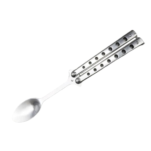 Clearance Under $3.96! 1 Pack Folding Butterfly Spoon, Stainless Steel Portable Camping Utensil with Fork Function (Silver, One Size)