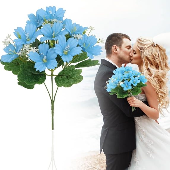 Clearance Under $3 Artificial Flower Bouquet Faux Flower Bundle Abs For Living Room Vase Filler Wedding Arch Arrangement Blue (1Pc)