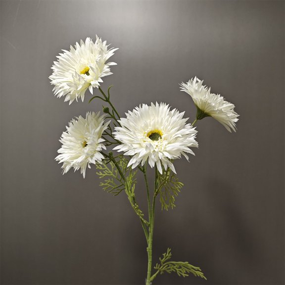 Clearance Under $3 Artificial Gerbera Daisy Stem 4-Head Artificial Gerbera Plastic For Living Room Office Desk Entryway Table Centerpiece White (1Pc)