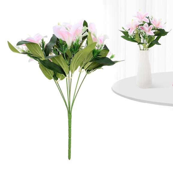 Clearance Under $3 Artificial Lily Stem Artificial Lily Spray Plastic For Living Room Vase Filler Wedding Arch Arrangement Pink (1Pc)