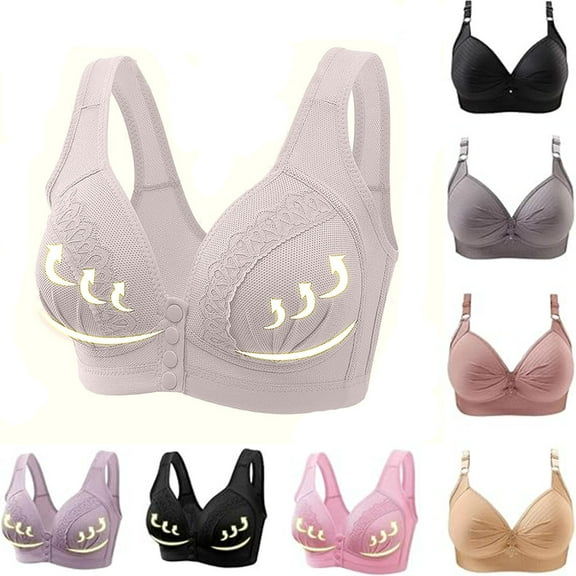 Under $3 Fatuov Womens Plus Size Bras Ladies Wire Free wear Front Button Daily Lingerie S-3XL