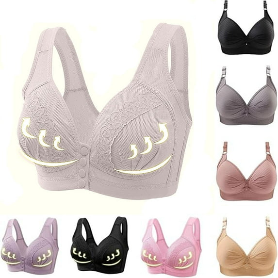 Under $3 Fatuov Womens Plus Size Bras Ladies Wire Free wear Front Button Daily Lingerie S-3XL