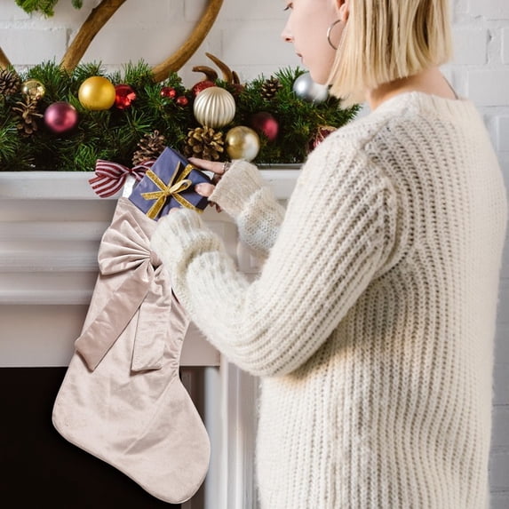 Clearance Under $3 Pink Velvet Christmas Stocking with Large Bow for Girly Holiday Decor