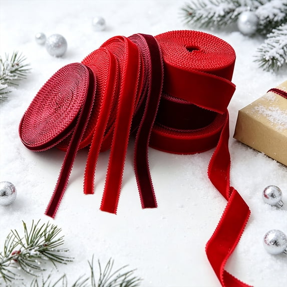 Clearance Under $3 Wine Red Velvet Ribbon 2.5cm x 10m for Christmas Tree and Wreath Decor