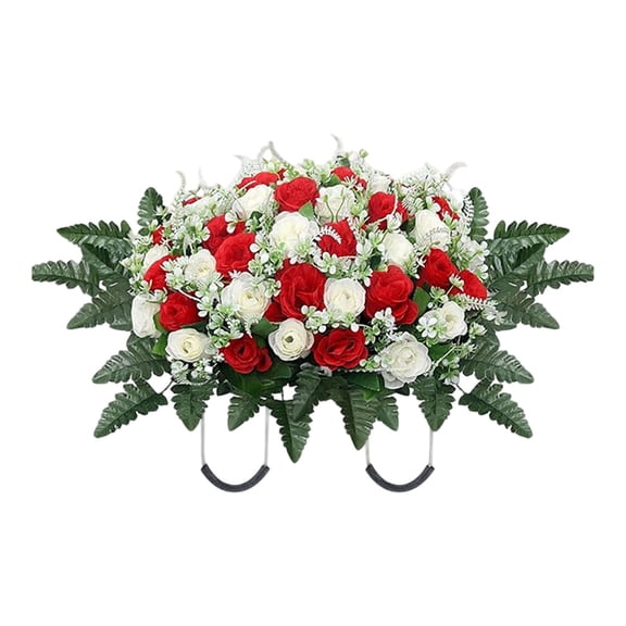 Clearance Under $33 1Pc Artificial Cemetery Flower Cemetery Grave Flower For Cemetery Headstone Saddle,Plastic Red