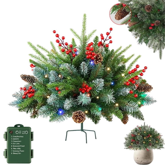 Clearance Under $37, 1pcs Prelit Artificial Christmas Tree Filler, Lighted Holiday Planter Insert with 60 LED Lights & Stake for Outdoor Porch(V)