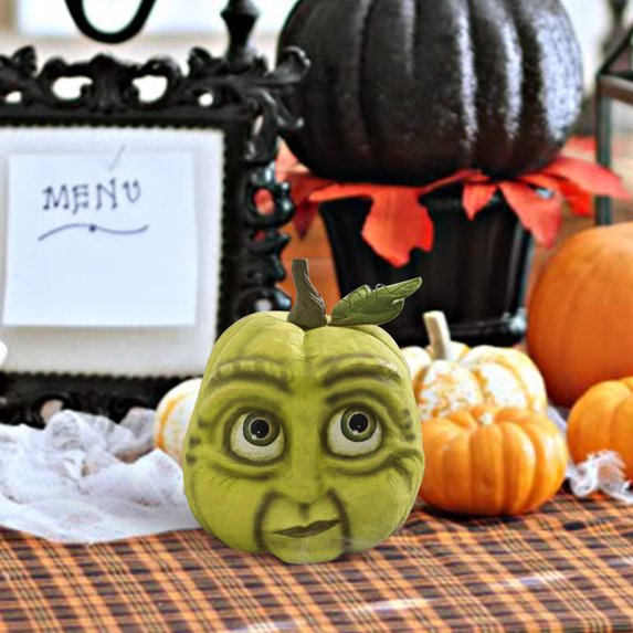 Clearance Under $4.1! 1 Pack Expressive Resin Pumpkin Statue, Handcrafted Halloween Decor, for Tabletop Mantel Display