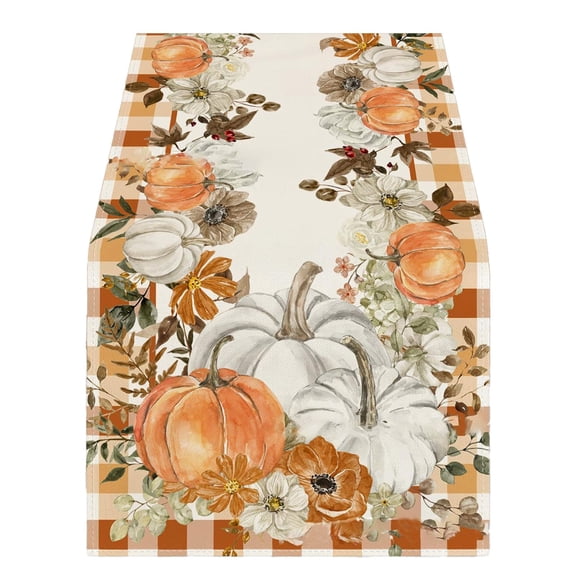 Clearance Under $4.29! 1PC Fall Pumpkin Table Runner, Buffalo Plaid Thanksgiving Decor for Dining Table, Polyester-cotton blend, (13x108.2in, F)