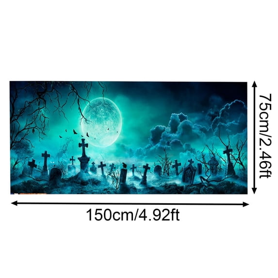 Clearance Under $4.36! 1PC Halloween Garage Cover, Witch & Bat Theme Banner for Porch & Wall Decor 4.92x2.46FT, Plastic, (4.92x2.46FT, J)