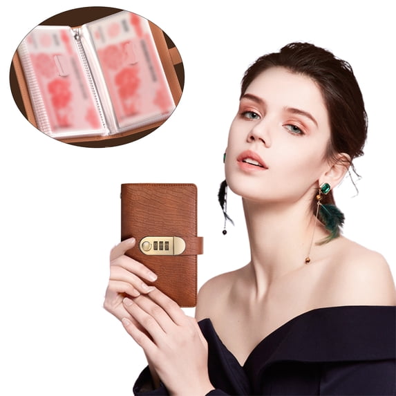 Clearance Under $4.39! 1PC Password Lock Savings Challenge Book, Budget Planner with Envelopes, PU, for Financial Goal Setting, (18*11cm, Brown)