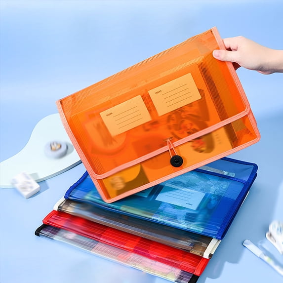 Clearance Under $4.5! A4 Three-Dimensional File Bag In Orange Plastic File Folders Zipper Document Bags