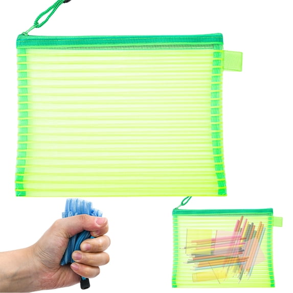 Clearance Under $4! 5Pcs Hollow Straight Stripe Color Zipper Storage Bag Green Large Pencil Pouch Pen Pouch