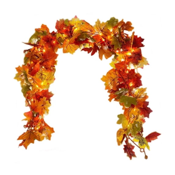 Clearance Under $4.66! Lighted Fall Maple Leaves Garland 5.8ft with LED for Indoor Outdoor Thanksgiving Decor
